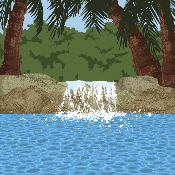 池塘和花园里有棕榈树图片下载