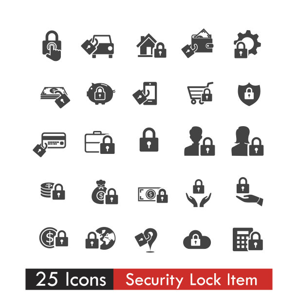 安全锁概念矢量eps10的25个图标图片下载