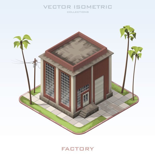 砖厂在等距建造。矢量图图片下载