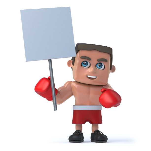 3d Boxer举着一张空白的海报图片下载