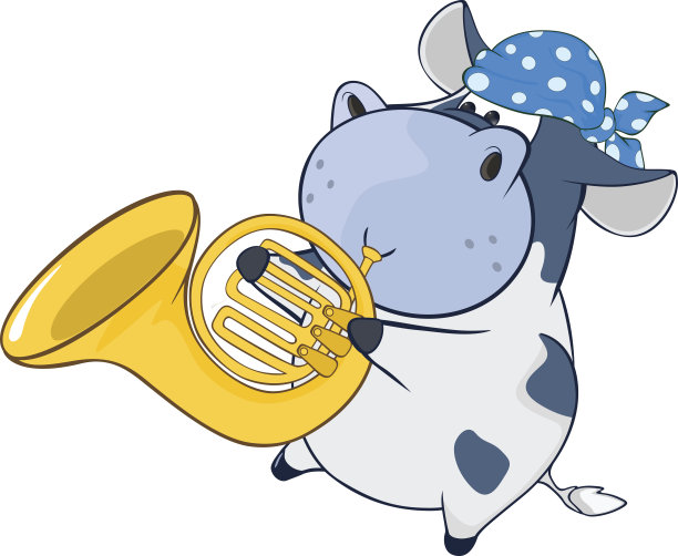 可爱的牛号手插图。卡通人物图片下载