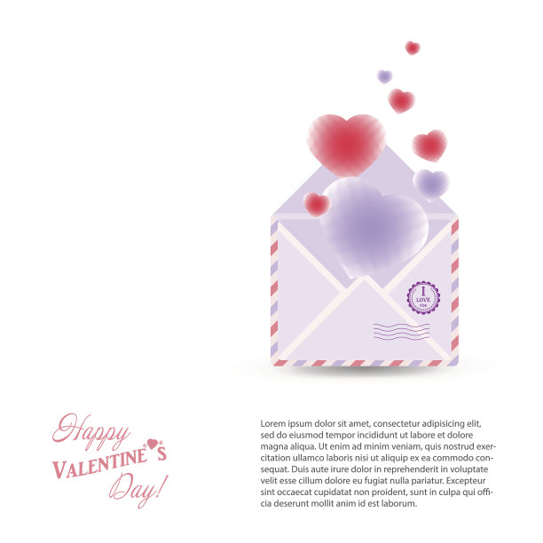 带有老式复古矢量信封的情人节明信片图片下载