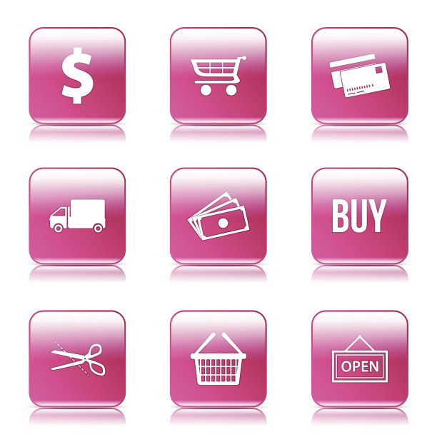 购物标志方形矢量粉色图标设计集图片下载