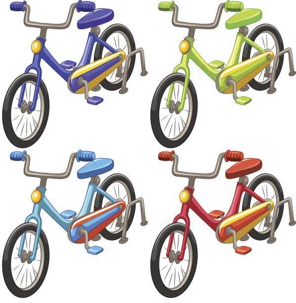 四种不同颜色的自行车图片下载