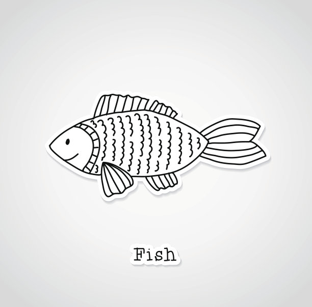 鱼画，贴纸风格图片下载