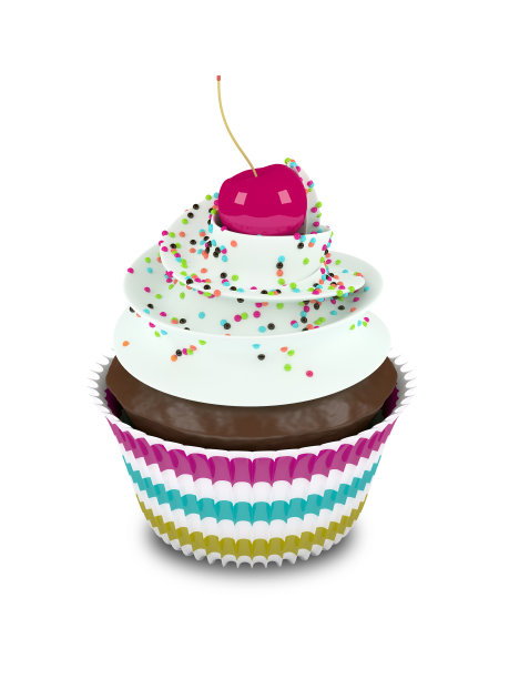 3d甜纸杯蛋糕，白色上有孤立的糖屑图片下载
