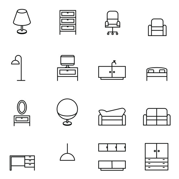 家具图标集矢量插画图片下载