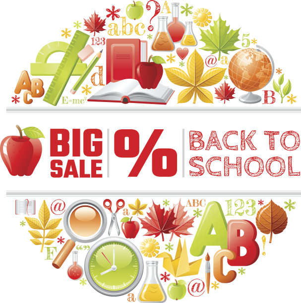 矢量插图返回学校销售图标集图片下载