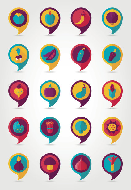 蔬菜映射引脚图标与长阴影图片下载