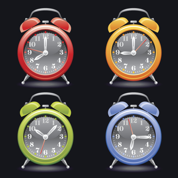 闹钟图标的矢量插图。不同的时间拨号。图片下载