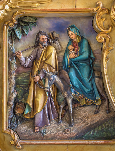 特尔纳瓦：逃往埃及场景的雕刻浮雕图片下载