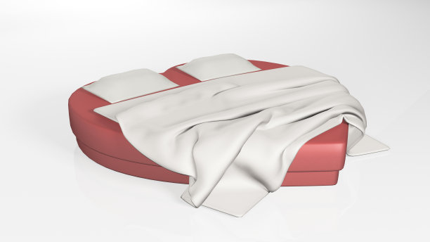 心形的床上铺着白色床单，家具上孤立着白色图片下载