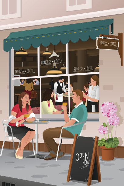 一对夫妇在户外咖啡馆喝咖啡图片下载