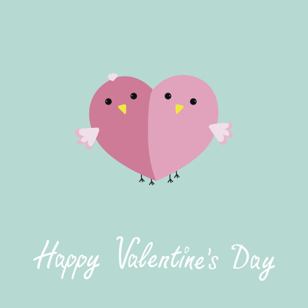 两只粉色小鸟半心半意设计情人节图片下载