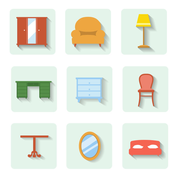 彩色平面图标家具。集图片下载