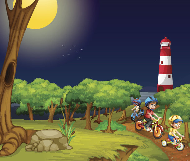 孩子们晚上在公园里骑自行车图片下载