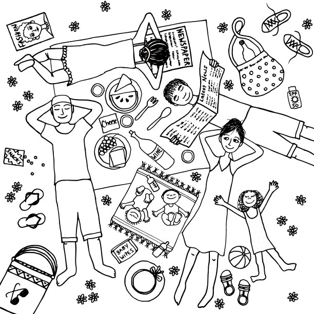 人们和他们的孩子在公园野餐图片下载