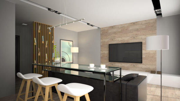 现代室内玻璃酒吧桌子3D渲染图片下载