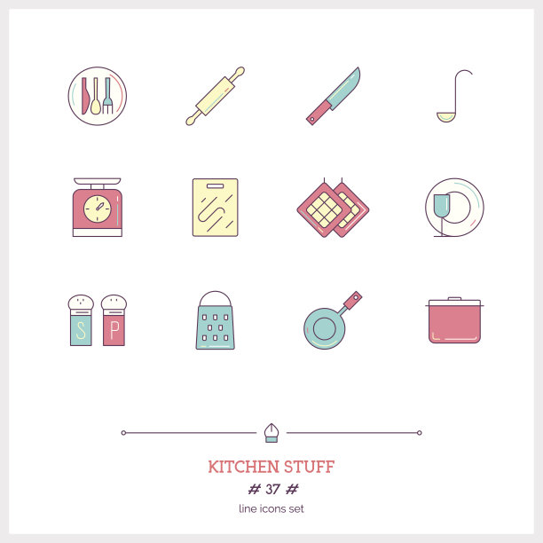 颜色线图标厨房用品对象图片下载