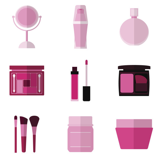一套简单的粉红色化妆品平面图标在白色的背景图片下载