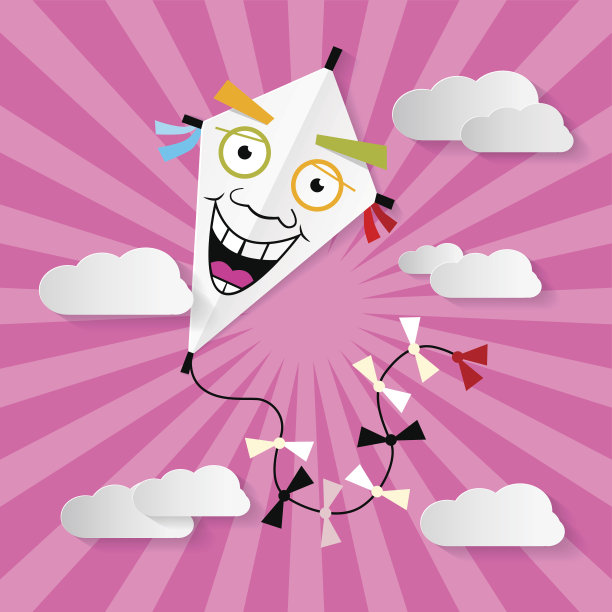 纸风筝在天空与云-矢量插图图片下载