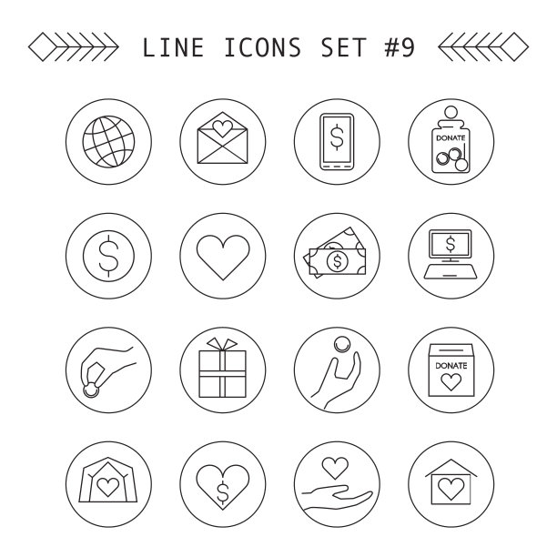 捐赠和慈善矢量线性图标图片下载