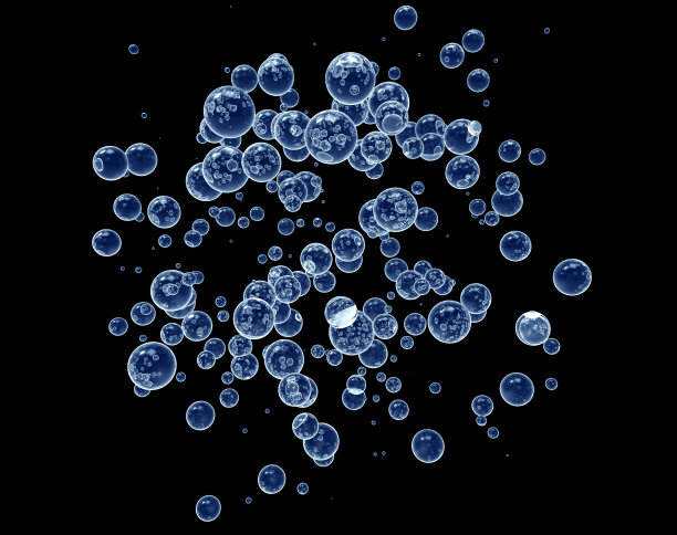 蓝色气泡孤立在黑色上图片下载