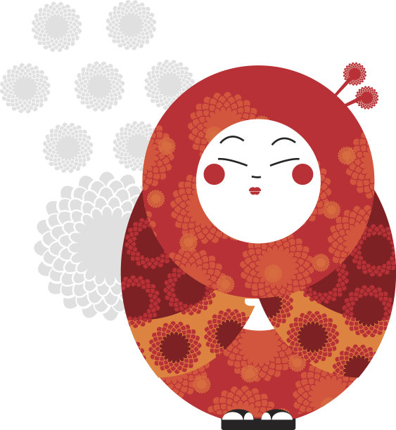 装饰亚洲风格的娃娃矢量插图图片下载
