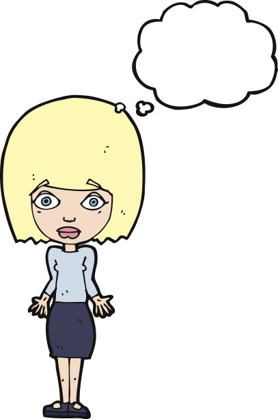 卡通女人耸着肩膀带着思想泡泡图片下载