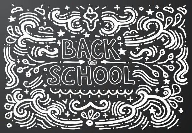 回到学校黑板素描矢量插图图片下载