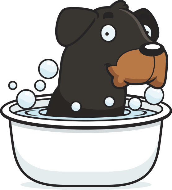 卡通罗特韦尔犬洗澡图片下载