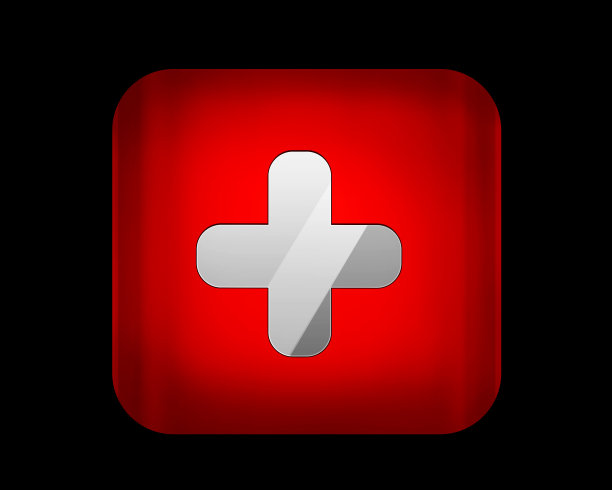医疗按钮标志与反射隔离在黑色图片下载