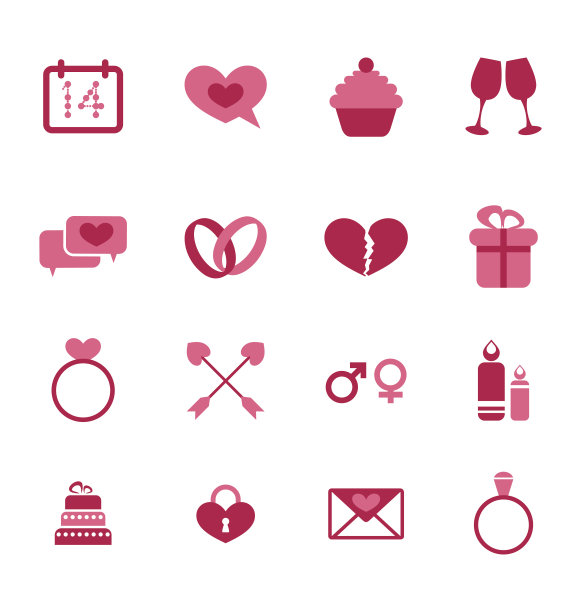 时尚的平面图标为情人节，设计元素，孤立图片下载