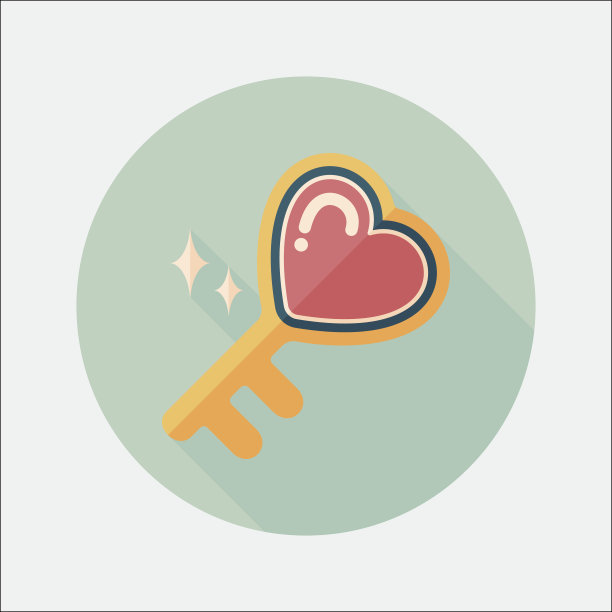 情人节的情人钥匙锁平图标有长长的阴影图片下载