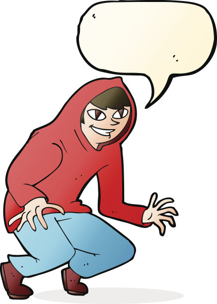 卡通淘气的男孩在兜帽顶部与讲话气泡图片下载