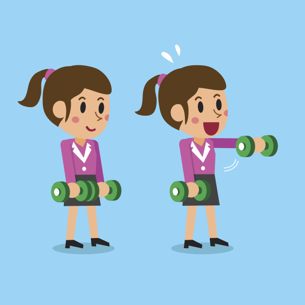 卡通女商人做前哑铃提操步训练图片下载