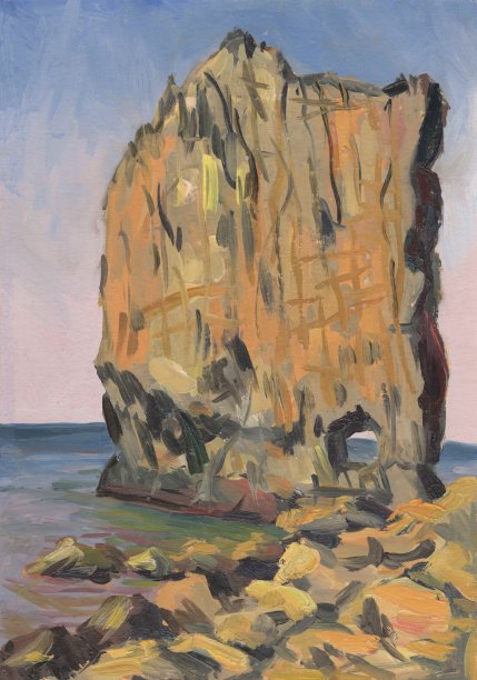 海边的岩石。油画图片下载