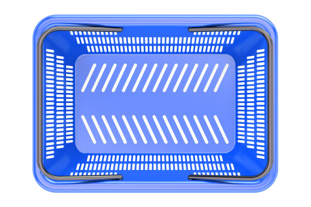 蓝色购物篮俯视图，3D渲染图片下载