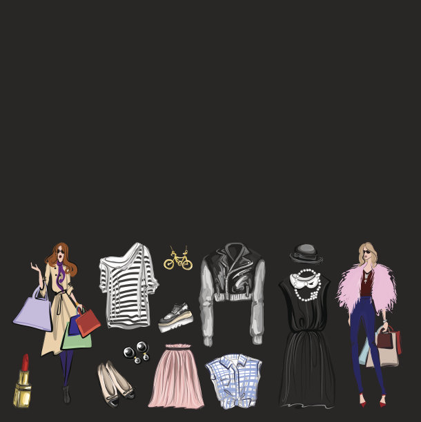 矢量集时尚和香水元素数字水彩图片下载