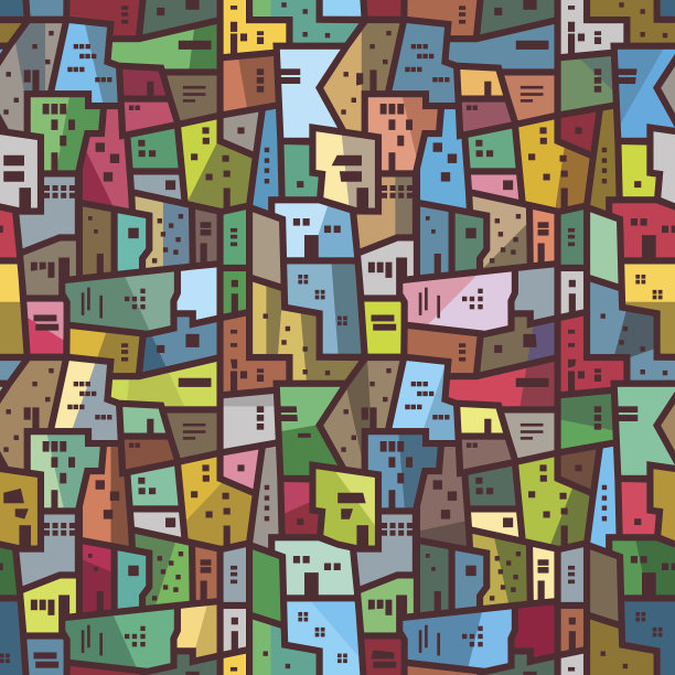 色彩丰富的城市抽象图案无缝明亮的纹理图片下载