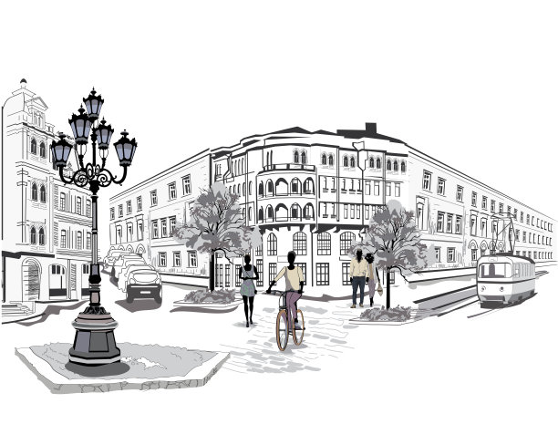 街道上的人们和音乐家图片下载