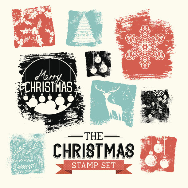圣诞复古邮票套装图片下载
