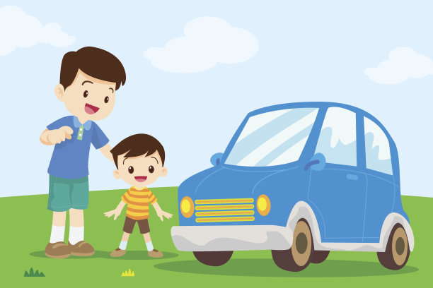 爸爸和儿子看车图片下载