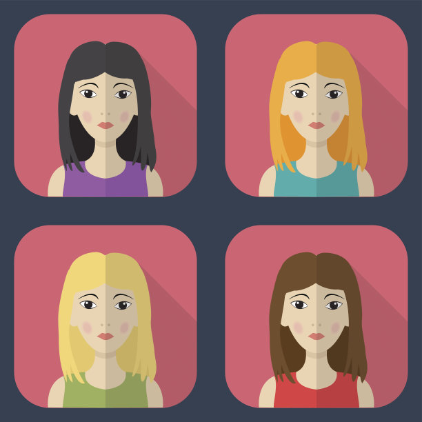 矢量组的女性图标在眼镜在平的风格图片下载