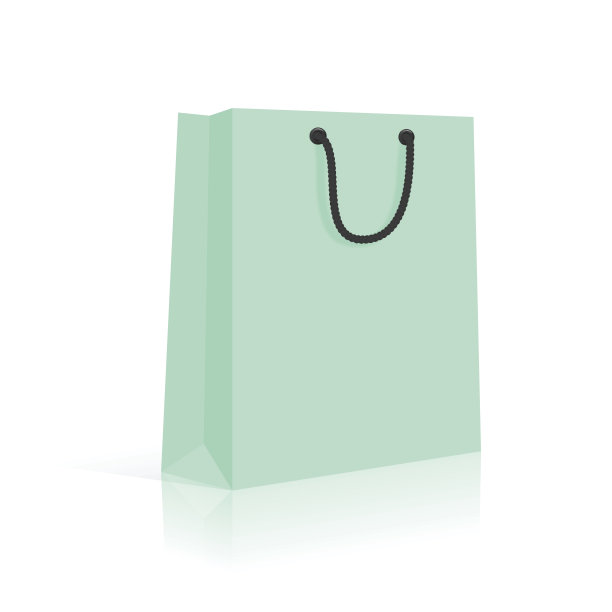 空白纸购物袋与绳子处理。薄荷。向量图片下载