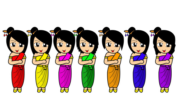 艺术多彩的女孩卡通插图图片下载