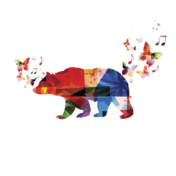 彩色矢量熊背景与蜂鸟图片下载