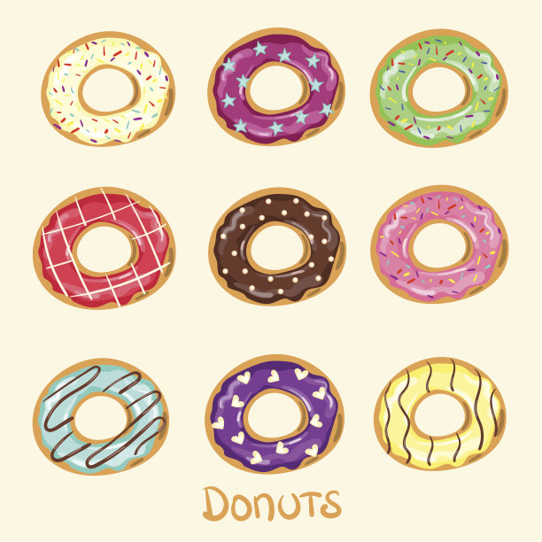 手绘美味矢量甜甜圈集图片下载