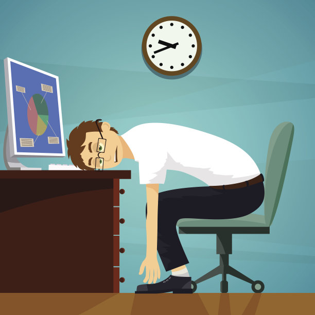 疲惫的员工坐在电脑前。图片下载