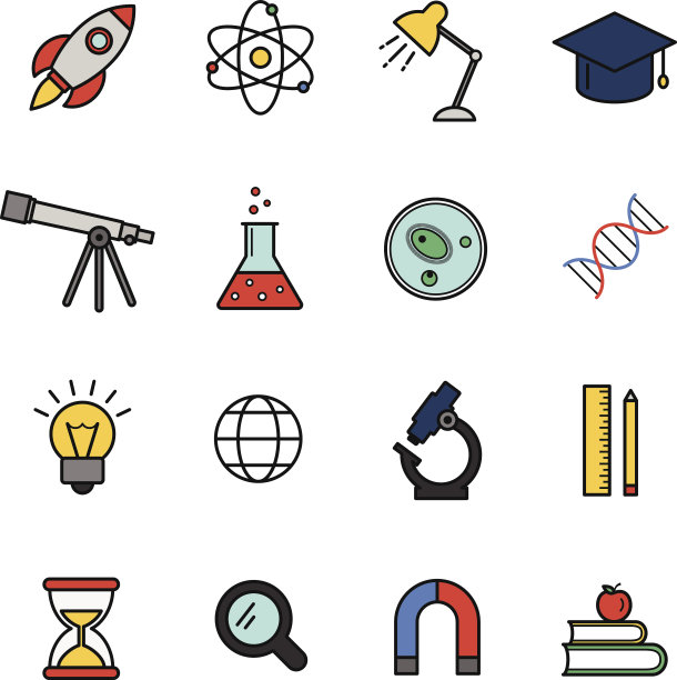 彩色轮廓风格科学图标矢量素材图片下载